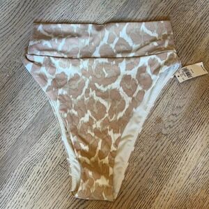 AERIE Tan and white high-waisted bikini bottoms XS NWOT‎